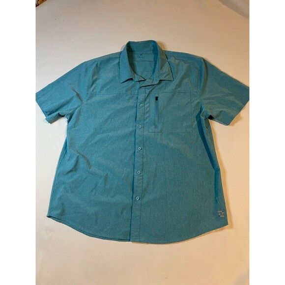 Zelos Shirt L Mens Woven Hybrid Performance Button Down Short Sleeve Zip Pocket - Picture 1 of 4
